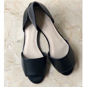 Nine West Black Leather Peep Toe Flats